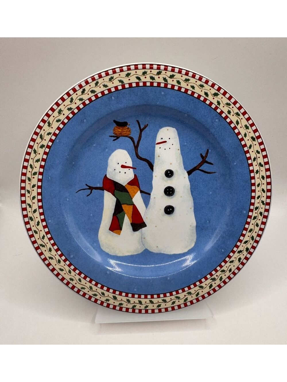 Debbie Mumm Snowman Salad Plates Set 2 Sakura Oneida Christmas